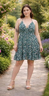 Maurices Teal Floral Tiered Mini Dress V-Neck Strappy Sundress Size Medium Photo 0