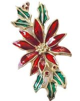 Vintage Costume Jewelry Brooch Red Green POINSETTIA Holiday Xmas Enamel Photo 0