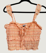 274 | American Eagle Women Small Plaid Smocked Ruffle Crop Tank Top‎ Orange Photo 0