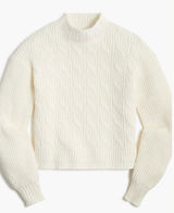 J.Crew‎ Womens Ivory Cotton Blend Cable Knit Mockneck Sweater Classic Fit Size M Photo 0