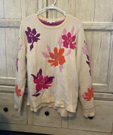 THML Cream Crewneck Sweater with Pink, Magenta & Orange Floral Design Photo 0
