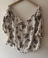 American Eagle Off the Shoulder White Floral Boho Flowy Blouse Photo 0