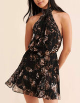 Free People Katerina Mini Dress Large Black Floral Halter Neck Boho Party Chic Photo 0