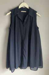 Abercrombie & Fitch navy blue chiffon pleated collared mini dress medium petite Photo 0