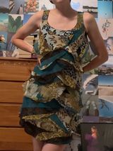 Dressbarn Floral Tiered Dress in Teal, Olive & Black Photo 0