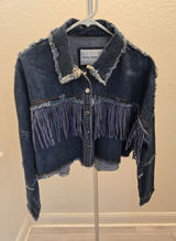 Garage The Style Between Us Denim Jacket M Blue Fringe Rhinestone Cropped Distressed Photo 0