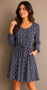 Perseption Concepts‎ Navy Geometic Patterned Dress 3/4 Sleeve XL Photo 0