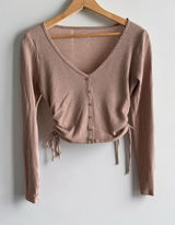 Hollister Must-Have Collection Ribbed Long Sleeve Cinched Side Baby Tee Mauve M Photo 0