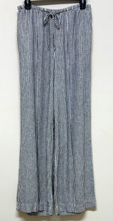 A New Day- Navy & White Striped Linen Wide Leg Pants with pockets size S Photo 0