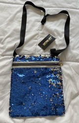 NWT Sasha‎ New York Blue Silver Sequin Crossbody Purse Strap Black Club Party Photo 0