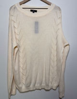 NEW Lulus Women Cotton Sweater XL Cream Pointelle Chevron Knit Oversized Light Photo 0