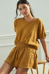 Anthropologie Daily Practice Kimberly Shorts Small Smocked Waist Pocket Pilates‎ Sporty Chic Photo 0