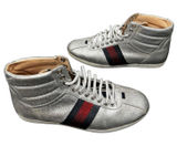 Gucci Glitter Web High Top Sneakers Women EU 38 Silver Designer Shoes Italy Photo 0