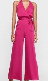 Express‎ silk feeling fuscia purple pink jumpsuit size large Photo 0