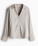 H&M Silky V-Neck Button Down Blouse in Light Taupe Photo 0