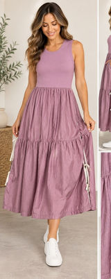 Daily Practice by Anthropologie Mauve Purple Tiered Mixed Media Midi Dress Large Photo 0