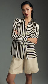 Maeve Anthropologie Silky Striped Buttondown size MP Photo 0