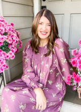 A New Day Plum Floral Smocked Long Sleeve Mini Dress XL Purple Boho Pockets Photo 0