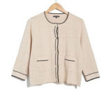 Adrianna Papell Tipped Button Front‎ Cardigan Champagne Blush Black Small Photo 0