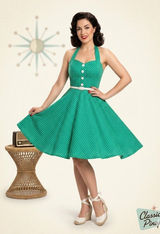 Boutique Polka Dot Halter Pin Up Dress Green Size M Retro 50’s Dress Up Kitch Photo 0