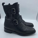 Emanuele Crasto Double Buckle Leather Moto Black Boots Size US‎ 7 EUR 37 Photo 0