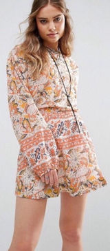 Free People Sun Print Paisley Cutout‎ Mini Dress Orange Yellow Gray Size M Photo 0