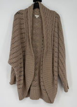 Garnet Hill Womens XS‎ Extra Fine Merino Wool Crochet Knit Cardigan Sweater Tan Photo 0