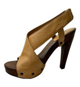 Diane Von‎ Furstenberg Shoes Women 6 Tan Leather Open Toe Slingback Wood Heels Photo 0