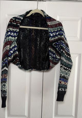 Free People Carnival Cardigan Shrug Womens Medium M Multi Fair Isle Lace Knit Photo 0