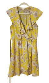Catherines Charming Charlie Women's Yellow‎ Wrap Floral Ruffle Dress, Large Photo 0