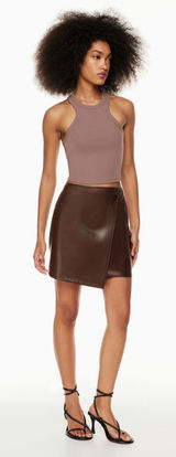 Babaton Aritzia Vicinity Brown Vegan Faux Leather Wrap Mini Skirt Size 4 95100 Photo 0