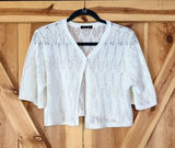 Vtg 90s Y2K Cream Crochet Knit Pointelle Cropped Cardigan Sweater Shrug Med Photo 0