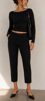 Aritzia Babaton Conan Cropped Trouser Pants Mid Rise Elastic Waist Black Size 6 Photo 0