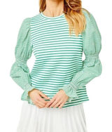 Addison Bay Stripe Long-sleeve Crewneck Pull-on Top(Size Medium) Photo 0