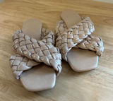 Nude Woven Strap Sandals Bamboo Sz 8 flats slip on work brunch soft girl church Photo 0