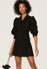 Sigga puff sleeve wrap dress black lace Photo 0
