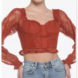 Lace Corset Top Rust Sheer Indie Sleeze Y2K Festival Coquette Romantic Sexy M Photo 0