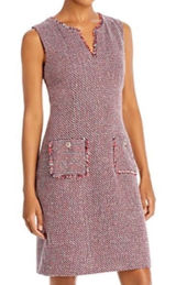 Karl Lagerfeld Paris Pink Tweed Pocket Dress 14‎ Jewel Buttons Sleeveless Photo 0