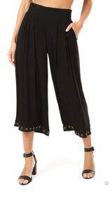 MISA Los Angeles KOVA Cropped Pants‎ XS Black Rayon Wide Leg Grommet Hem* Photo 0