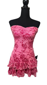 Lulus Pink Floral Sequin Strapless Tiered Ruffle Mini Dress XS NWT Homecoming Photo 0