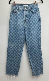PacSun Checkerboard High-Rise Button Fly Straight Leg Crop Jeans Size 25 Photo 0
