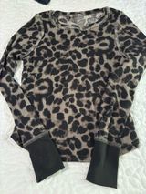 Cheetah print waffle knit long sleeve top Photo 0