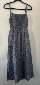 Old Navy 100% Cotton Navy Blue Floral Smocked Midi Dress Large Coastal Photo 0