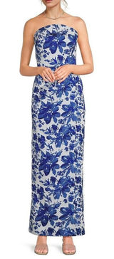 NWT Adrianna Papell Aidan Mattox Blue Floral Jacquard Gown Size 10 Photo 0