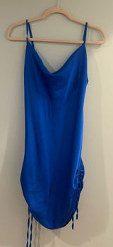 Paper Heart Blue Satin Midi Slip Dress with Cowl Neck Photo 0