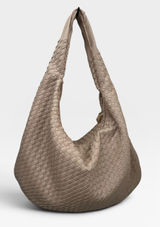 Urban Expression Woven Hobo Shoulder Bag Taupe Vegan Leather Slouchy Oversized Photo 0