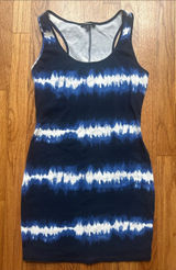 Navy & White Tie-Dye Tank Dress Medium Photo 0