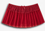 Kloer Red Mesh Lingerie Skirt Lace Trim Bow Detail Sheer Pleated Mini‎ Medium Photo 0