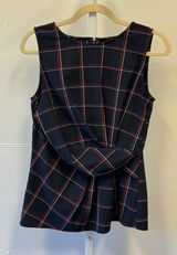 Ann Taylor Plaid Twist Front Sleeveless Blouse Top Size 4 Navy Red 506392 Career Photo 0