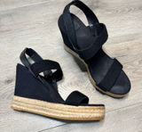 Tory Burch Black Canvas Espadrille Wedge Sandals Jute‎ Platform Heels Size 10.5 Photo 0